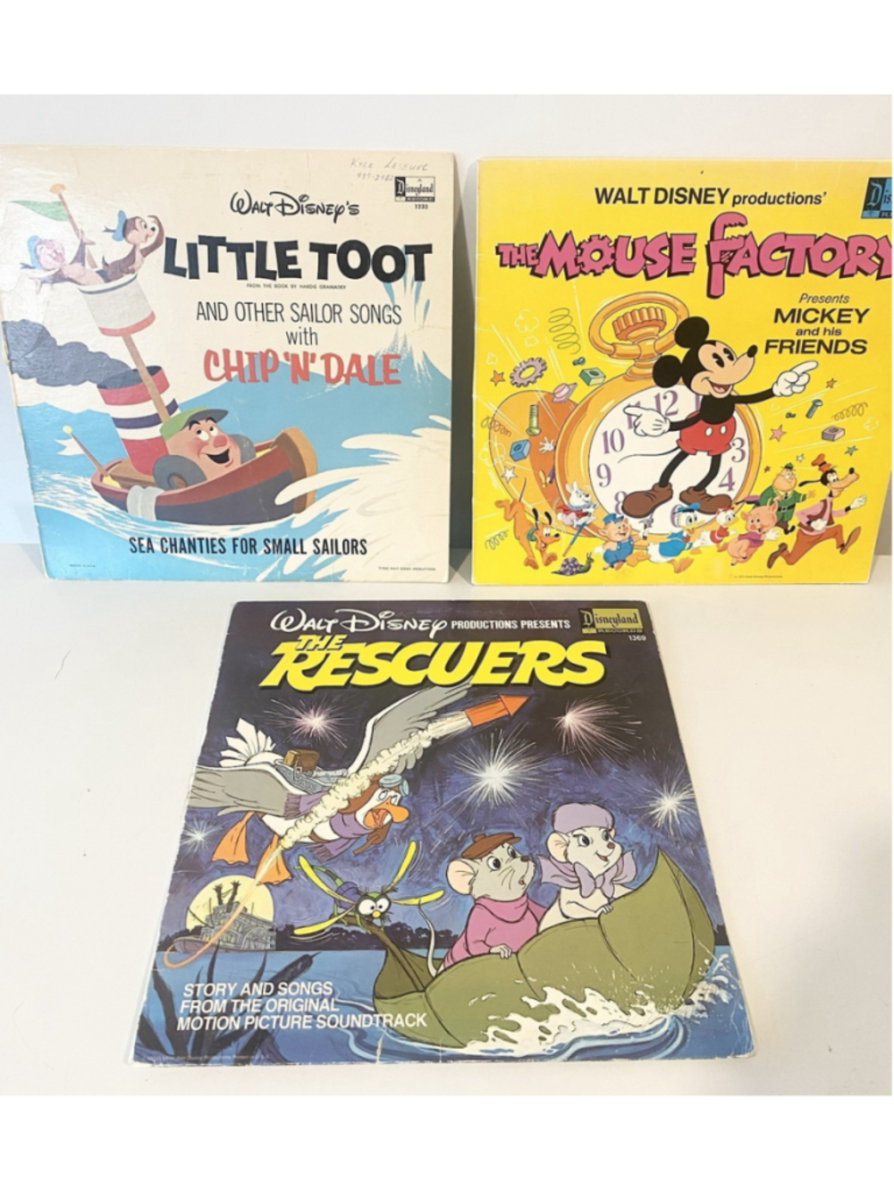 Vintage Walt Disney Vinyl Record Lot Mickey Mouse Rescuers Little Toot